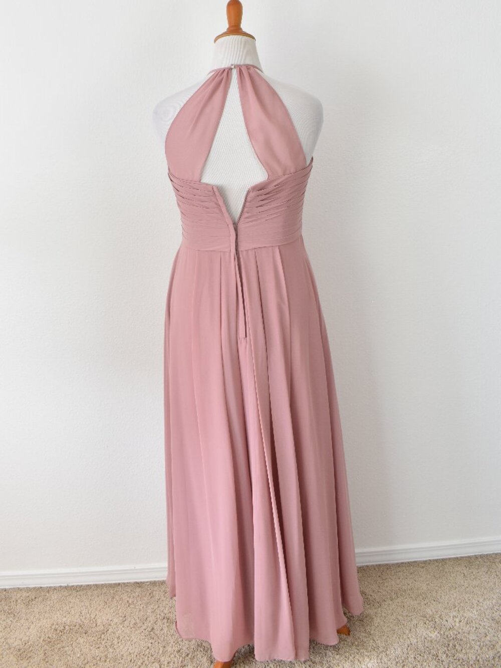 Azazie DUSTY ROSE Ginger A-Line Halter Pleated Chiffon Dress - 12 - Picture 7 of 11